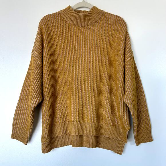 Topshop Mustard Yellow Ribbed Mock Neck Pullover Sweater Size 6 Oversized Knit - Picture 11 of 13